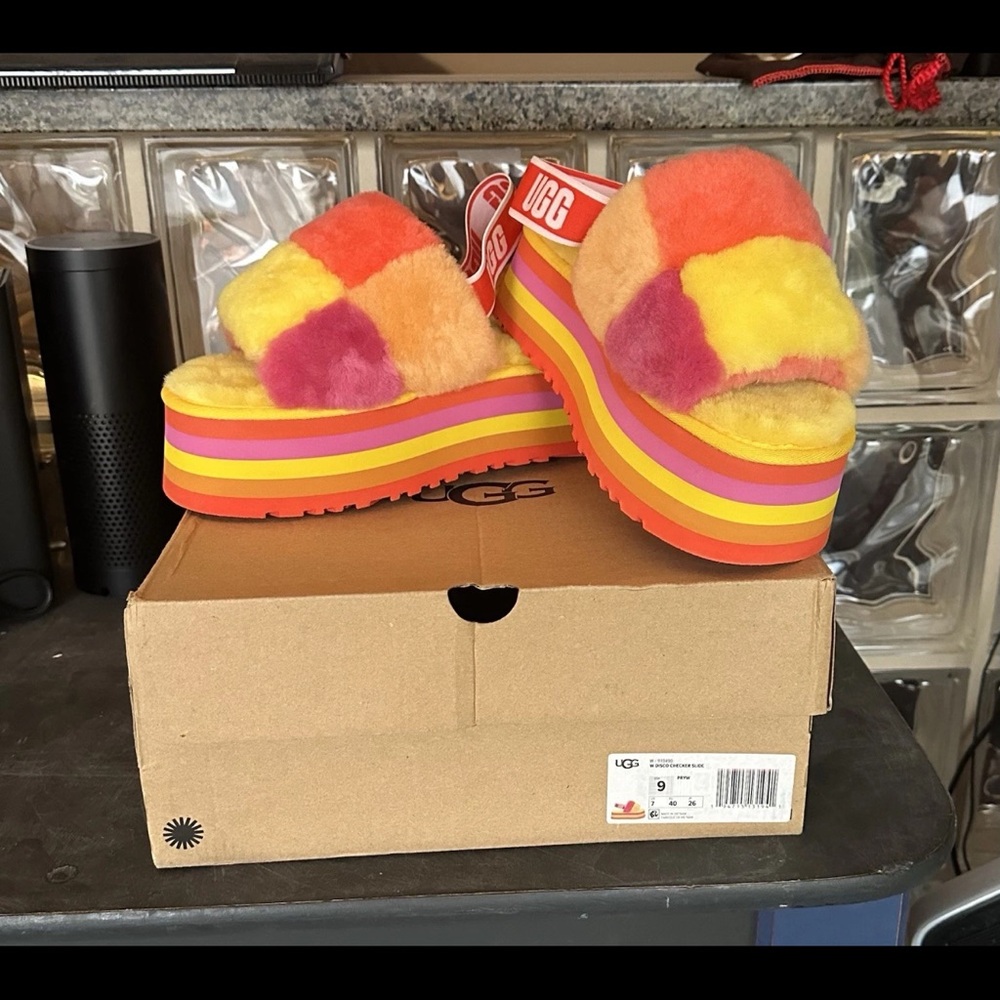 UGG Multicolor Rainbow Fluff Platform Sandals - image 1